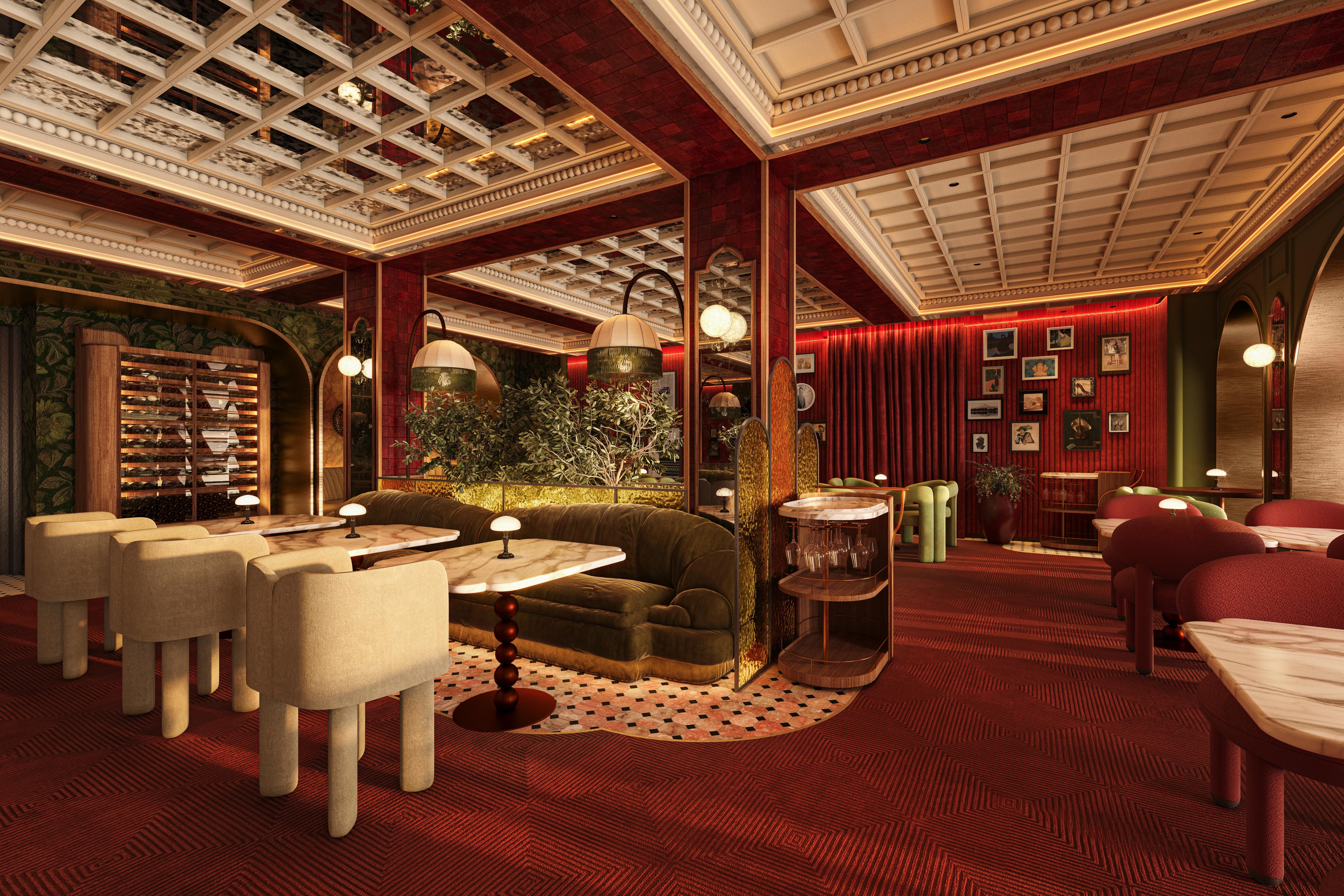 Rendering of the new Trattoria Rossa specialty restaurant on Celebrity Solstice.